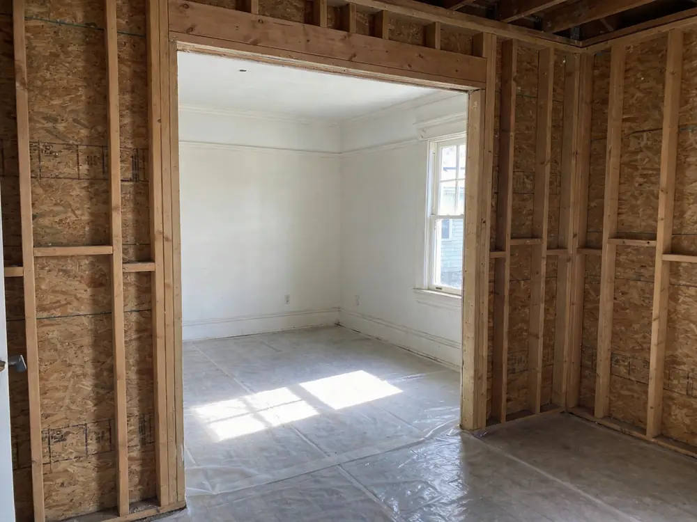 Empty room with containment removed, ready for clearance testing