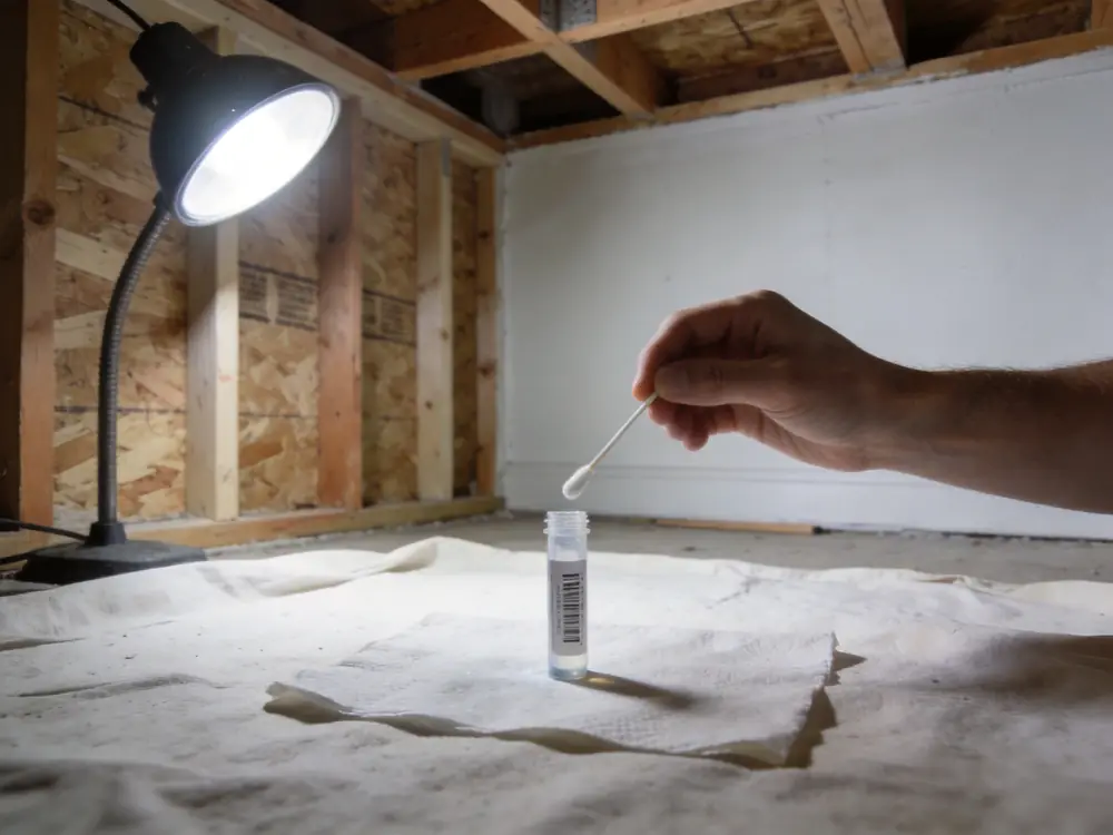 Surface swab sample being collected into a labelled vial