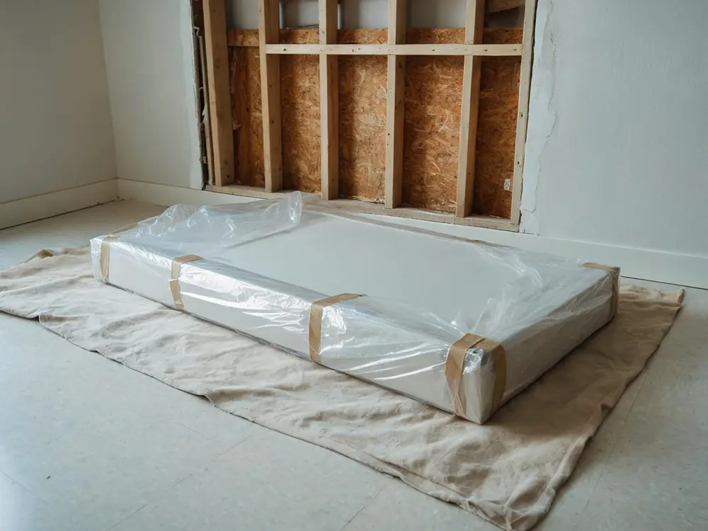 Bagged and sealed drywall removed during remediation