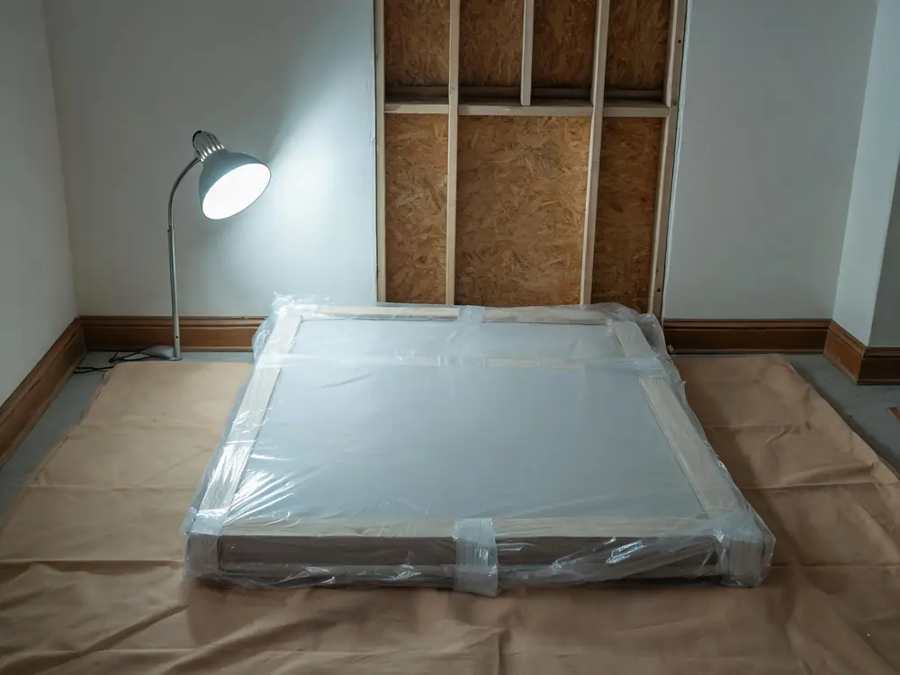 Bagged and sealed drywall removed during remediation