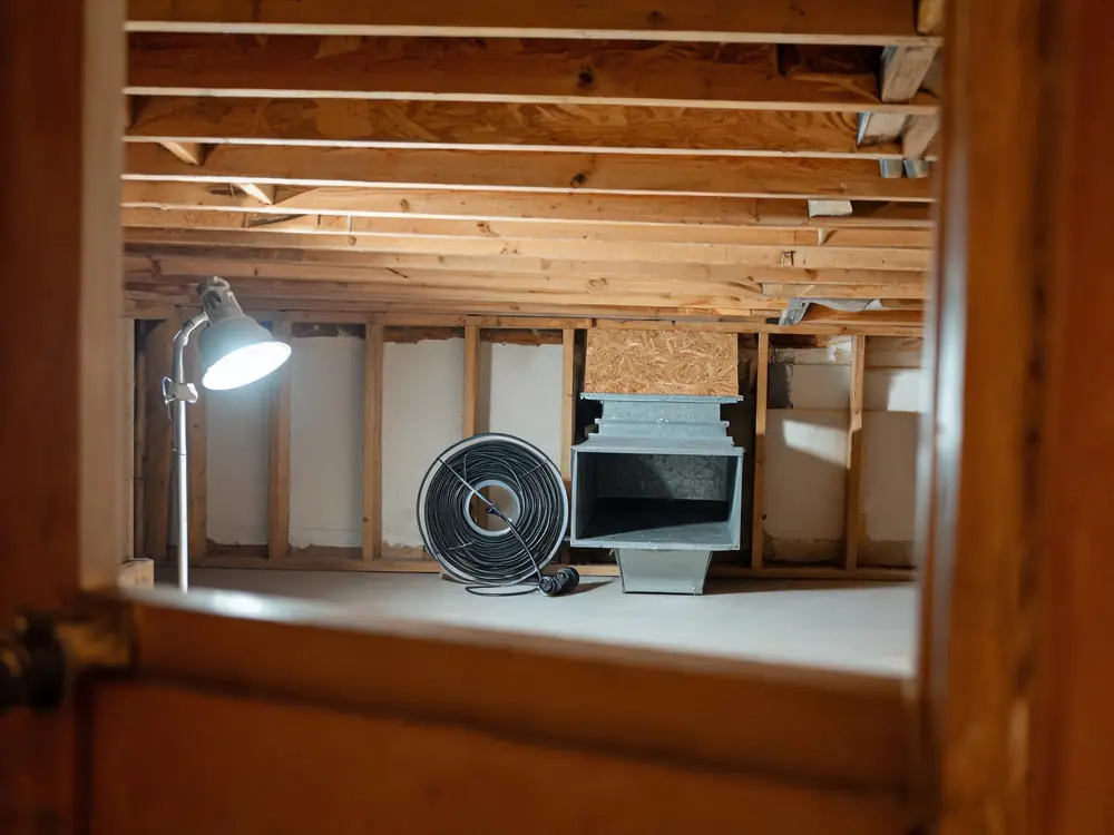 Duct inspection camera beside an open trunk line